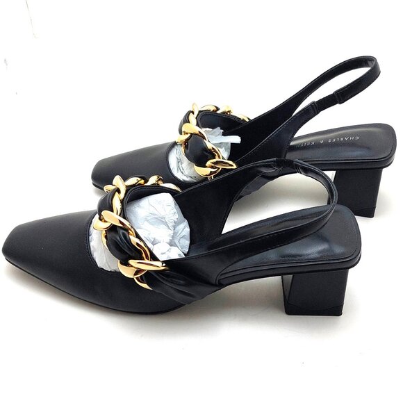 Braided Chain-Link Slingback Pumps - Black 6.5/7 US - Picture 2 of 13